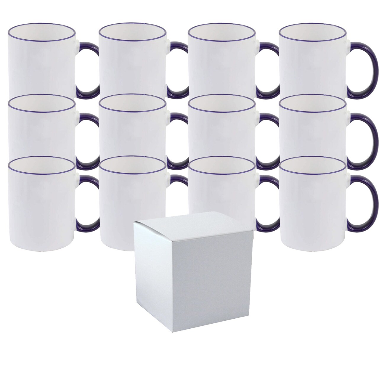 12 Pcs 11OZ Dark Blue Rim & Handle Sublimation Mugs With Individual White Boxes